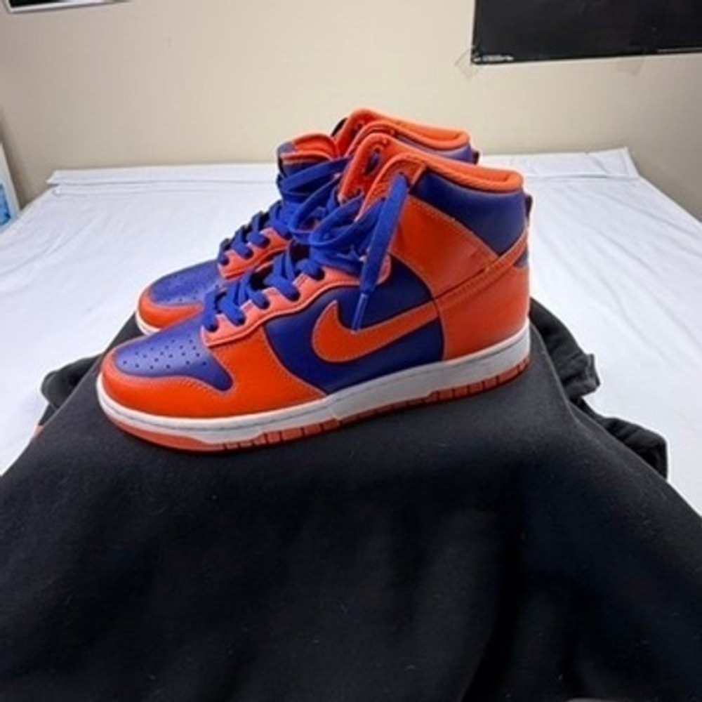 Nike Dunk High Men Orange Blue Leather Sneakers Shoes Size 8 - Picture 3 of 8